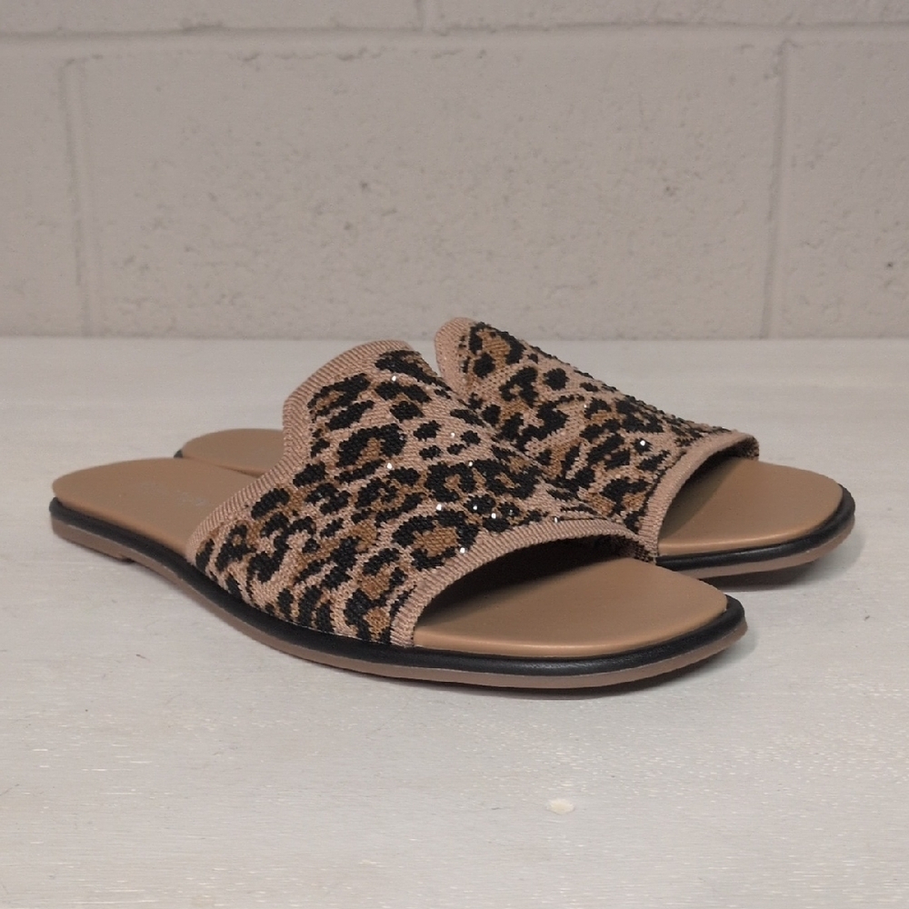 Kenneth Cole Reaction Women's Warmth Slide Flat Leopard Knit Sandal Size 9 NWOT